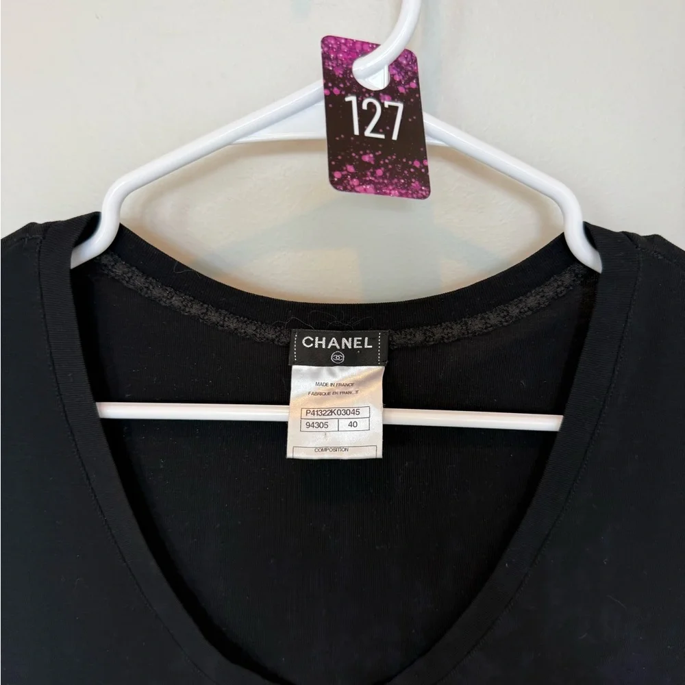 💋CHANEL Elegant Black Short‎ Sleeve Tee 127